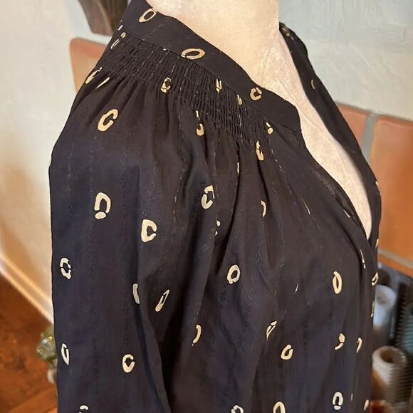 WRAP  London Black and Cream Ballion Sleeve Deep-V Cotton Midi Dress, 6! - Picture 6 of 11